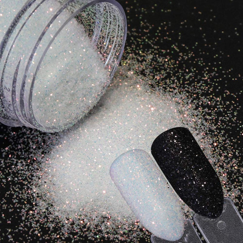 Bellecrey 10g 0.2mm Shimmer White Rainbow Nail Glitter Holographic Shining Sugar Nail Glitter Candy Coat Powder Sugar Coating Effect Powder Nail Pigment Powder Nail Art Decorations Dust Diamond Dust for Nails - Image 5
